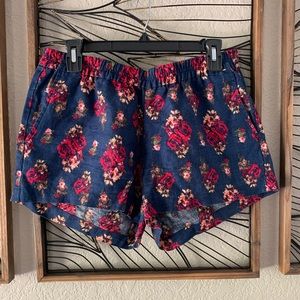 Linen Floral Print Shorts